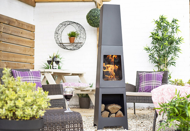 Image of La Hacienda Malmo Steel 150cm Chiminea Patio Heater with Wood Store