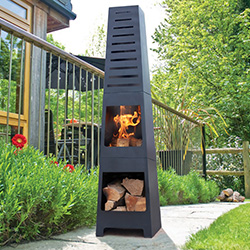 Small Image of La Hacienda Skyline Black Steel Garden Chiminea With Laser Cut Design