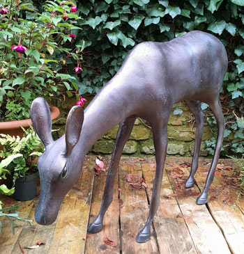 Image of Aluminium Grazing Doe Garden Sculpture - Extra Large