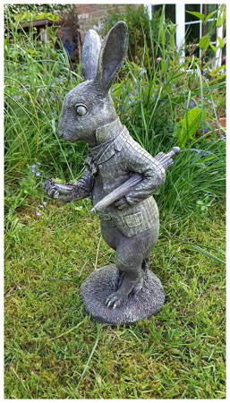 Image of White Rabbit Garden Sculpture - Weighted Resin