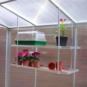 Image of One Pair Hanging Shelves To Fit To Greenhouse Roof - 147cm x 25cm