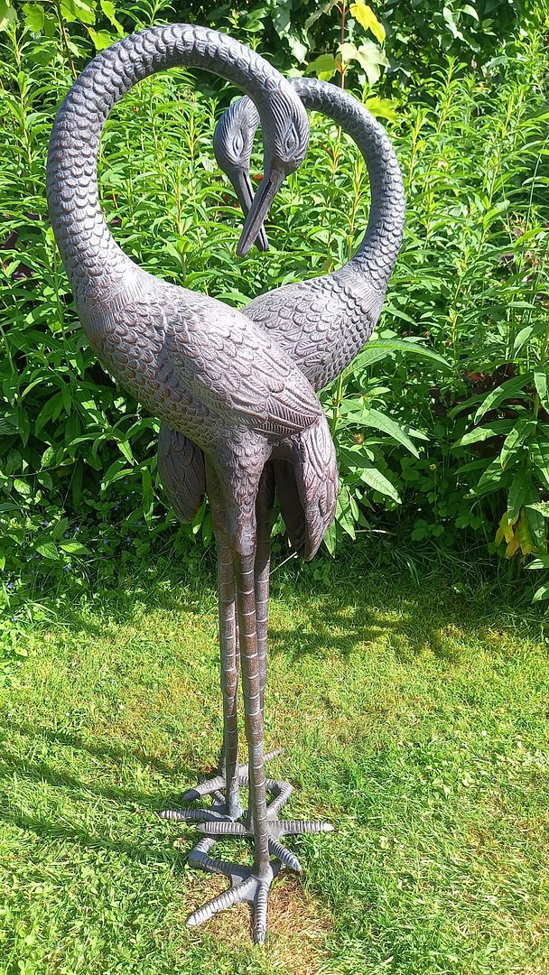 Image of Pair of Aluminium Love Crane Garden Sculptures with Bronze Finish - 1m Tall