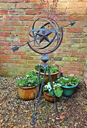 Image of Decorative Metal Armillary Sphere Garden Sculpture - Rustic Bronze Finish