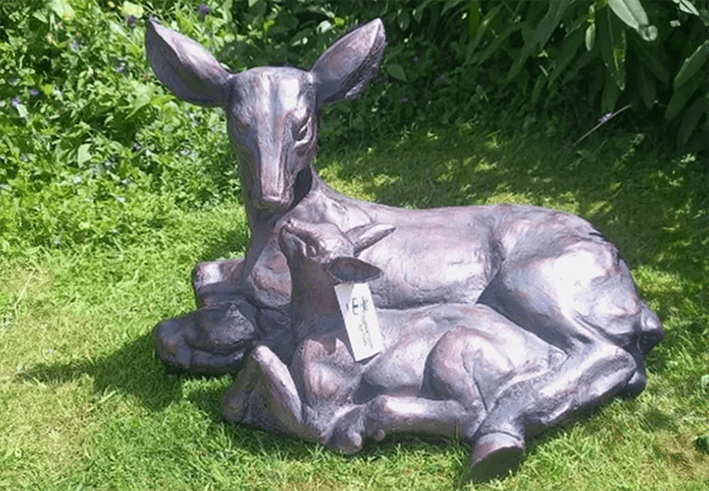 Image of Large Doe and Baby Fawn Cast Aluminium Garden Sculpture