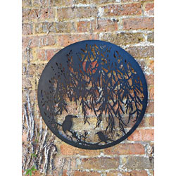 Small Image of Black Steel Wall Art Of Kingfishers Under A Willow Tree - 60cm dia.