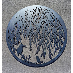 Extra image of Black Steel Wall Art Of Kingfishers Under A Willow Tree - 60cm dia.