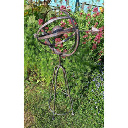 Extra image of Decorative Metal Armillary Sphere Globe Garden Sculpture in a Rustic Bronze Finish