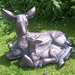 Extra image of Large Doe and Baby Fawn Cast Aluminium Garden Sculpture