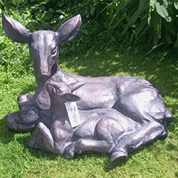 Small Image of Large Doe and Baby Fawn Cast Aluminium Garden Sculpture