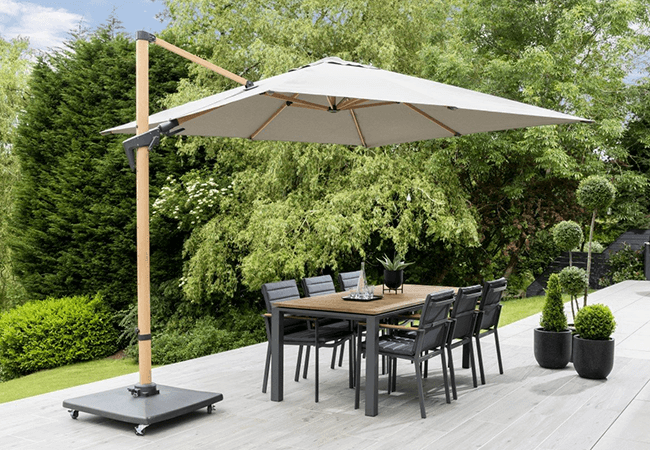 Image of Norfolk Leisure Royce Executive 3m x 3m Cantilever Parasol - Soft Grey Canopy/Wood Effect Frame