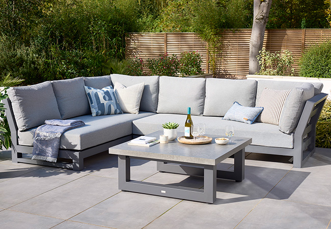 Image of LIFE Nevada Mini Corner Sofa Set in Lava / Soltex Mist with Stelvio Table