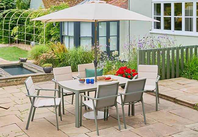 Image of LG Tuscany 6 Seat Dining Set with Lazy Susan and 3m Parasol