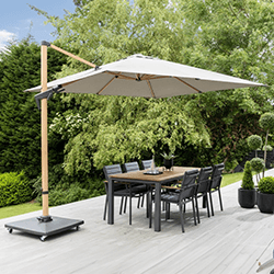 Small Image of Norfolk Leisure Royce Executive 3m x 3m Cantilever Parasol - Soft Grey Canopy/Wood Effect Frame