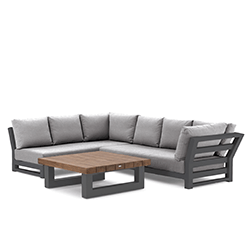 Extra image of LIFE Nevada Mini Corner Sofa Set in Lava / Soltex Mist with Teak Table