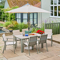 Small Image of LG Tuscany 6 Seat Dining Set with Lazy Susan and 3m Parasol