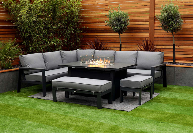 Image of Supremo Melbury Corner Set with Firepit Table in Charcoal/Slate Grey