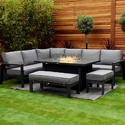 Small Image of Supremo Melbury Corner Set with Firepit Table in Charcoal/Slate Grey